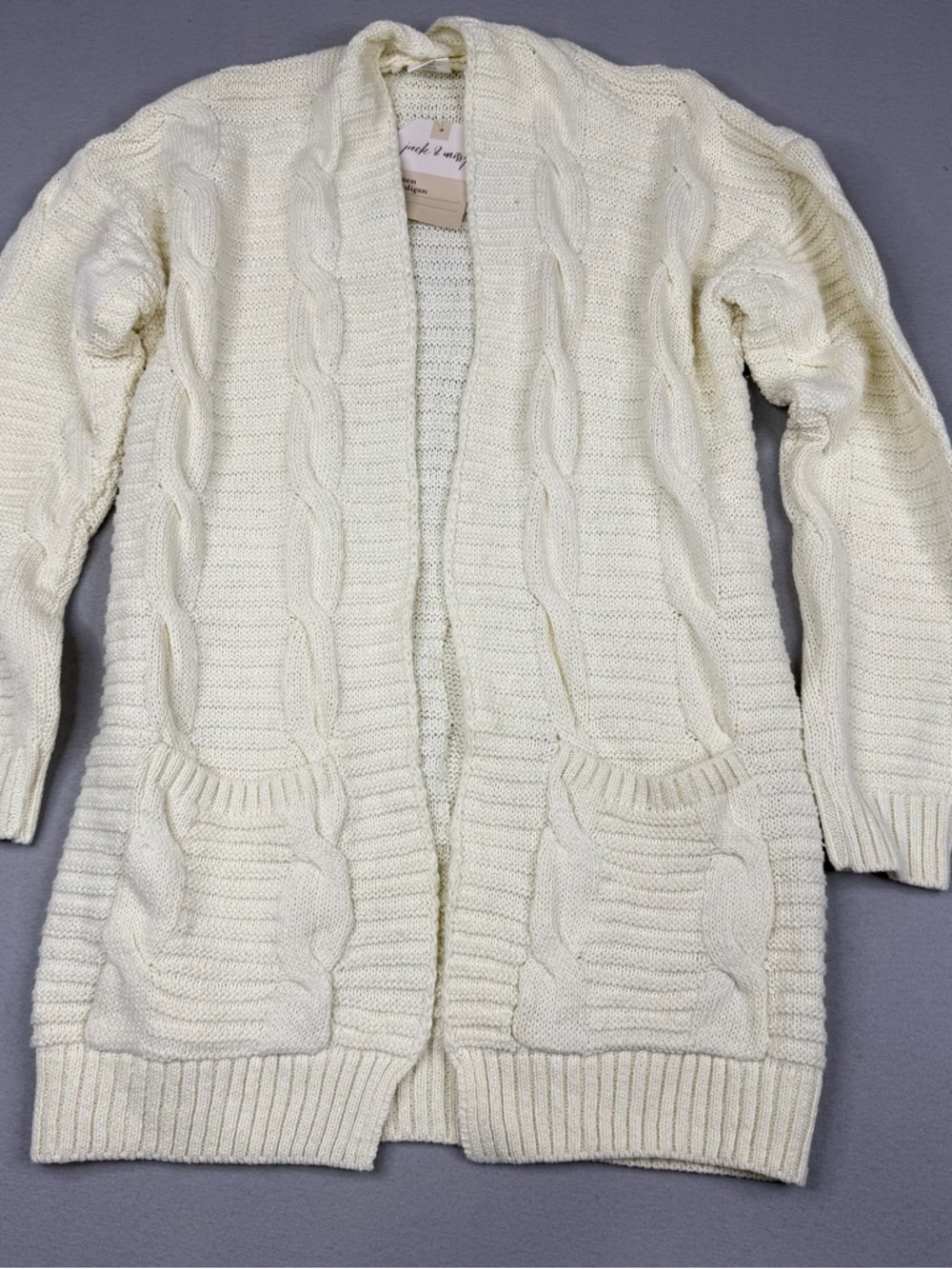 Jack & Missy Aspen Cable Knit Cardigan Cream Chunky Cozy Pockets M